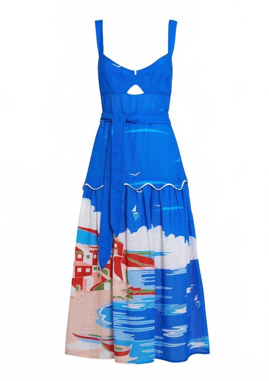 NEW PAOLITA amalfi emma midi dress in blue